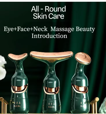 Masajeador facial y de cuello 3 en 1 con tres cabezales para ojos, rostro y cuello