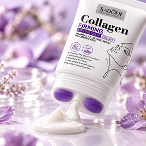 Crema SADOER Collagen con textura cremosa y flores violetas
